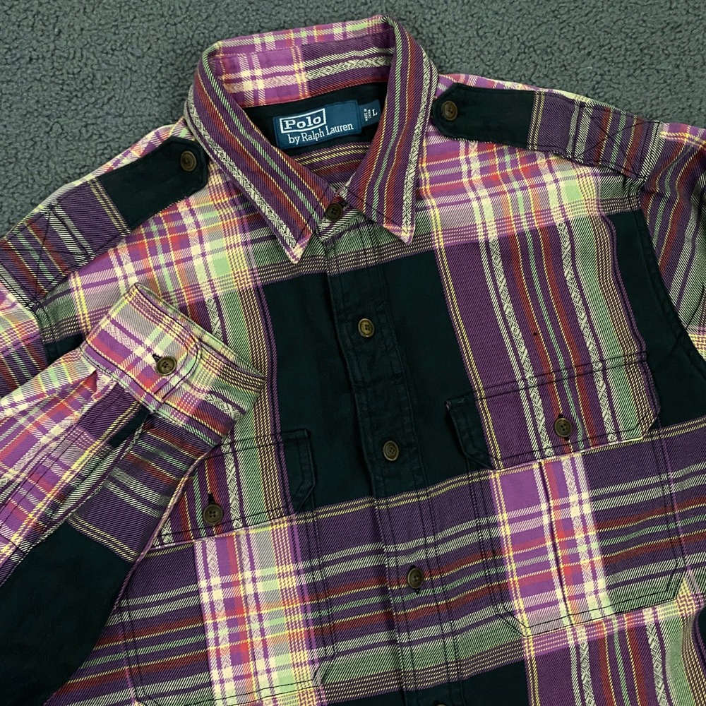 Ralph Lauren Shirt Men Large Plaid Aztec Southwest Officer Embroidered Button Up